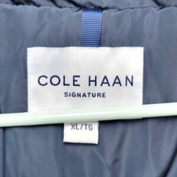 Cole Haan Feather Down Maxi Puffer Coat Jacket Navy Fold Down Collar Women's XL - Picture 2 of 7